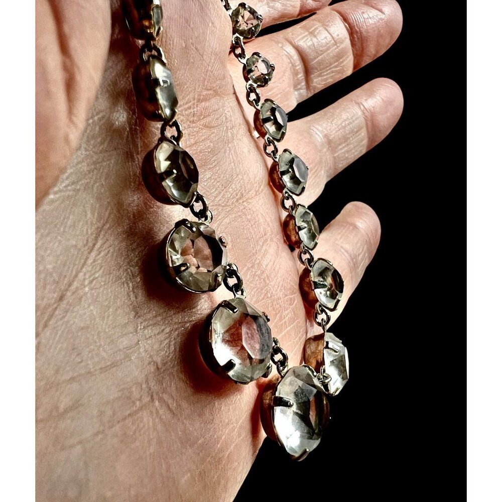 Clear Crystal Rhinestone Necklace open back Riviere style Vintage - Picture 3 of 10